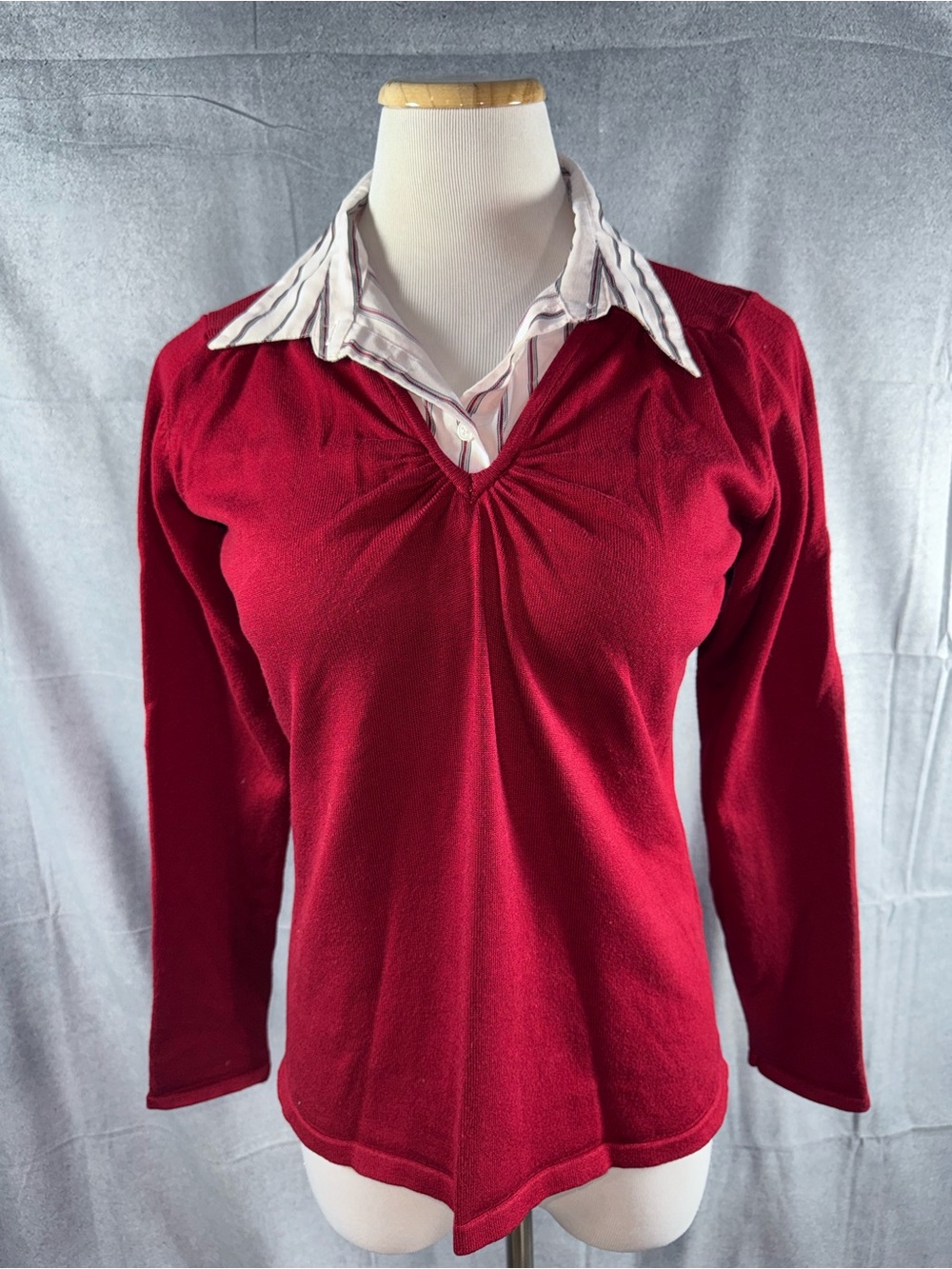 2480-East 5th Deep Red V-Neck Long Sleeve Top